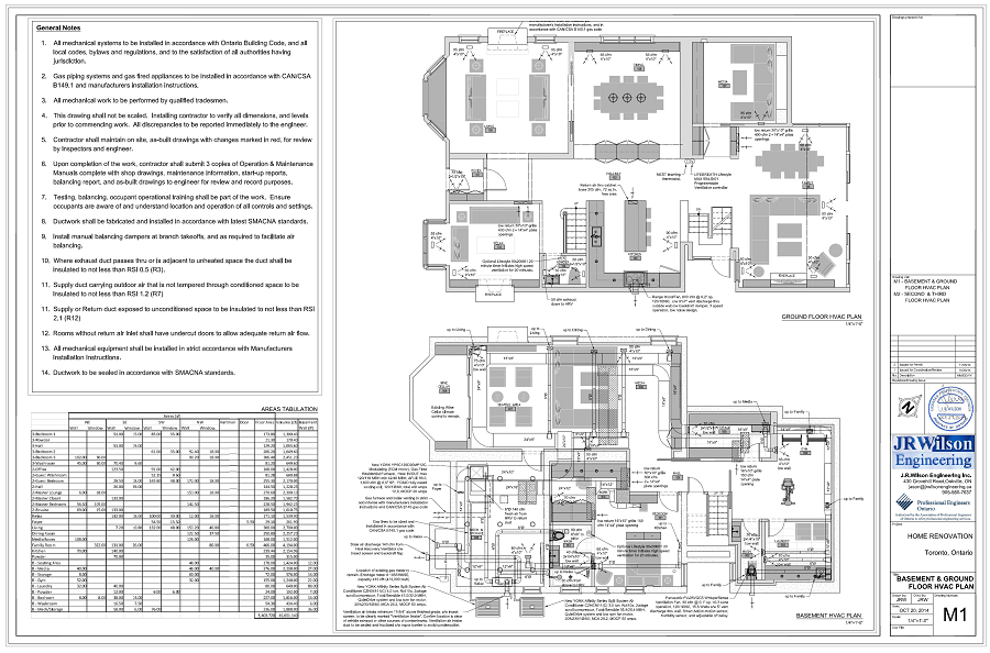 HVAC drawings & calculations for Residential permit Ontario piping layout pictures 